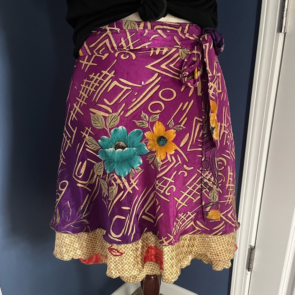 Darn Good Yarn Reversible Sari Wrap Skirt - flowers